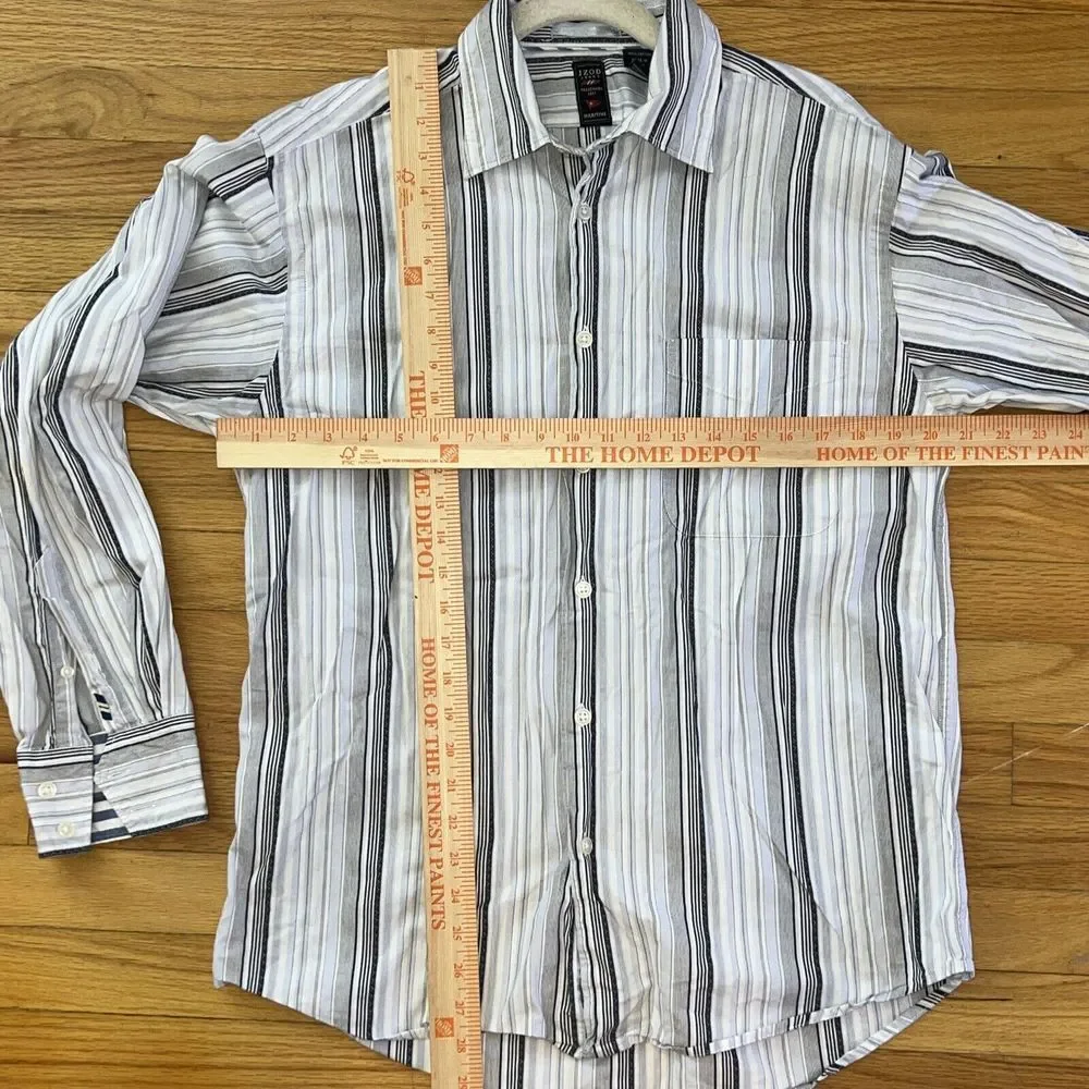 Izod Jeans Men's Medium‎ Maritime Button Down Shirt Blue Gray White Striped